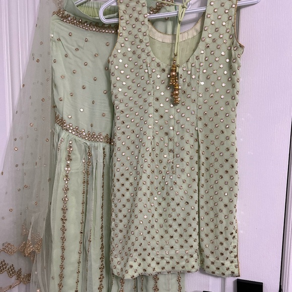 Pistachio Green Gharara - Sharara Punjabi Suit - Indian dress EXTRA SMALL - Picture 3 of 5
